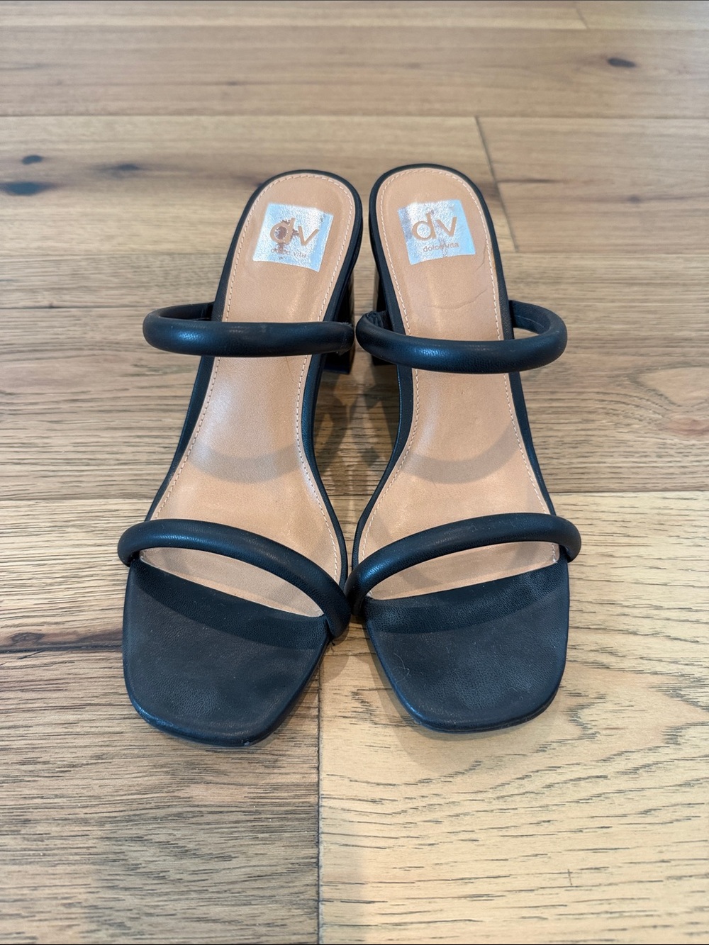 DV by Dolce Vita Black Double Strap Block Heel Sandals